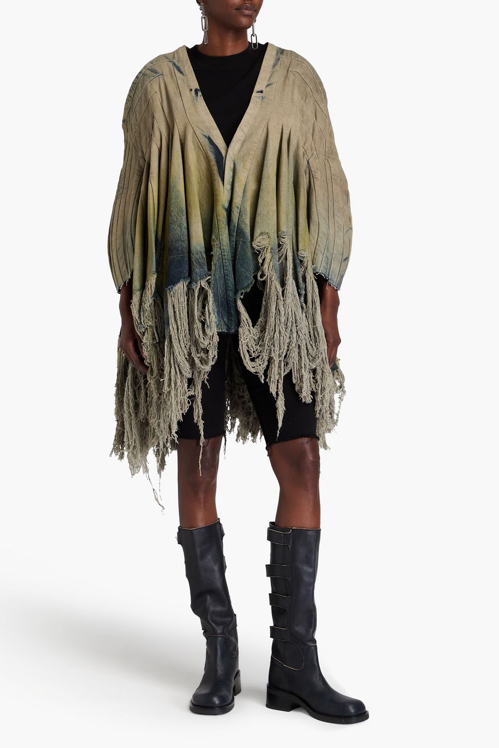 RICK OWENS جاكيت "مايكرو سيانيا" من الدنيم بتأثير معتق مزين بكسرات