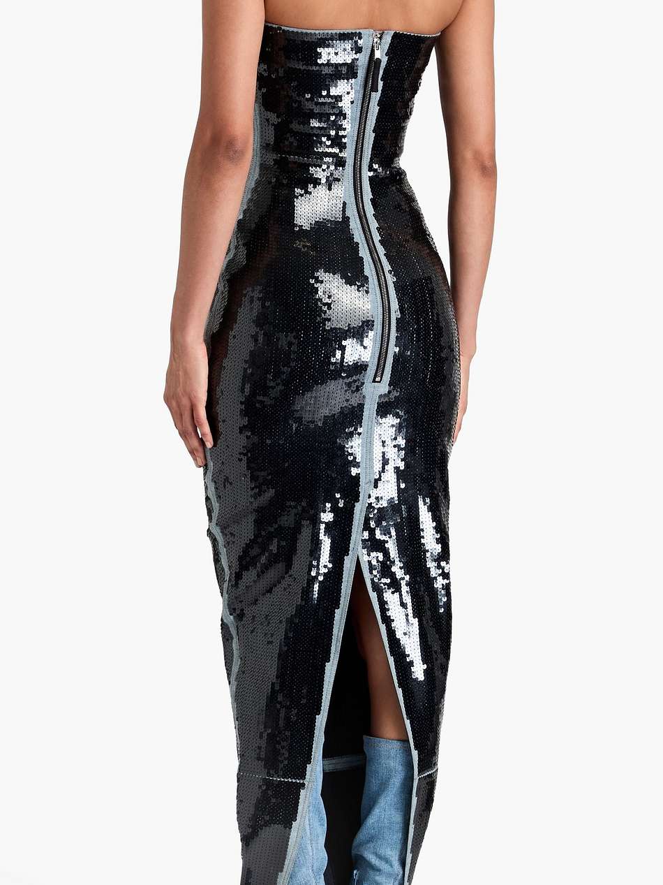 sequin-embellished denim gown