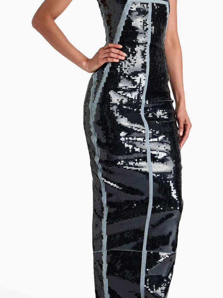 sequin-embellished denim gown