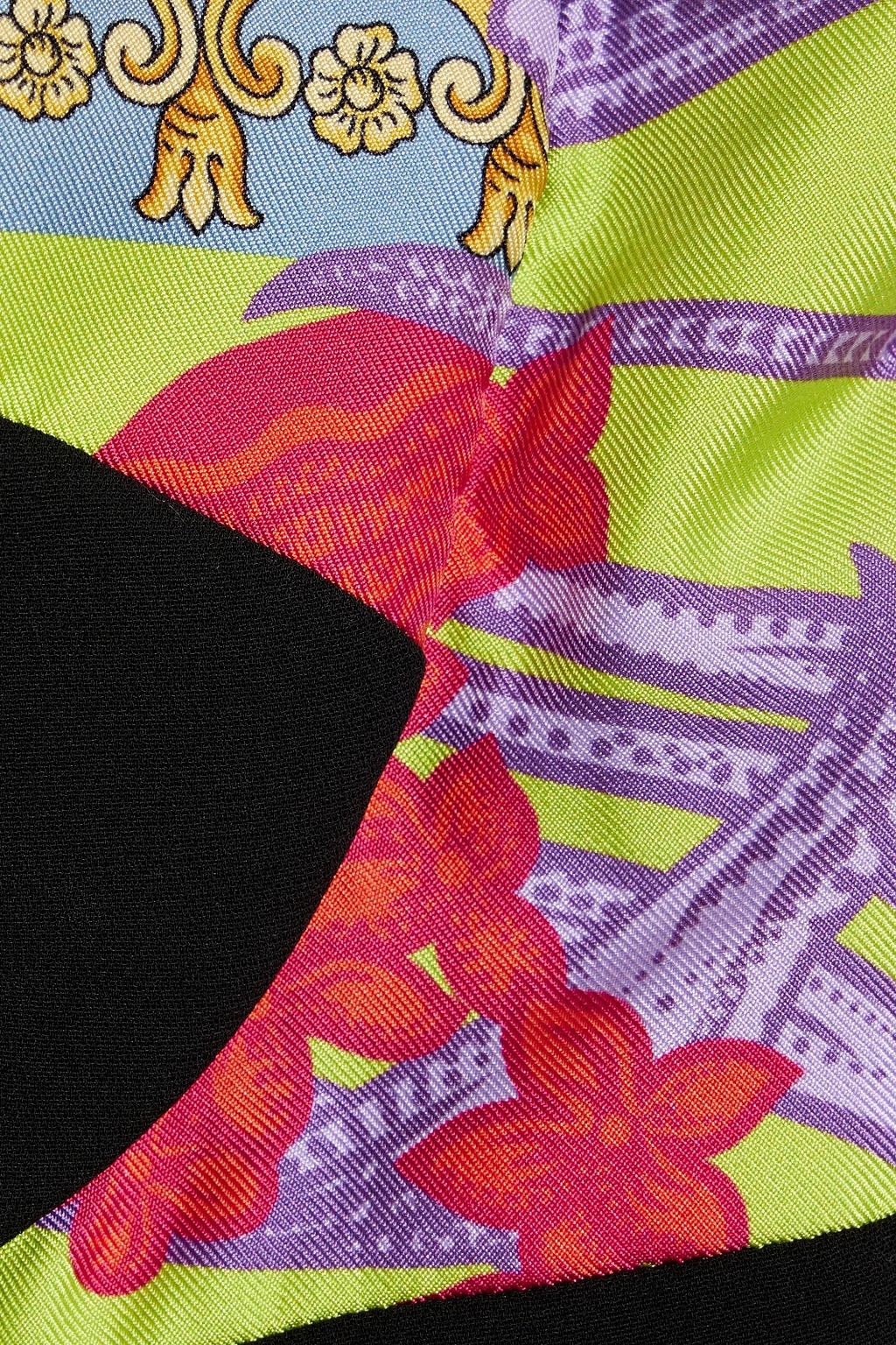 VERSACE Printed twill-paneled silk crepe de chine mini dress