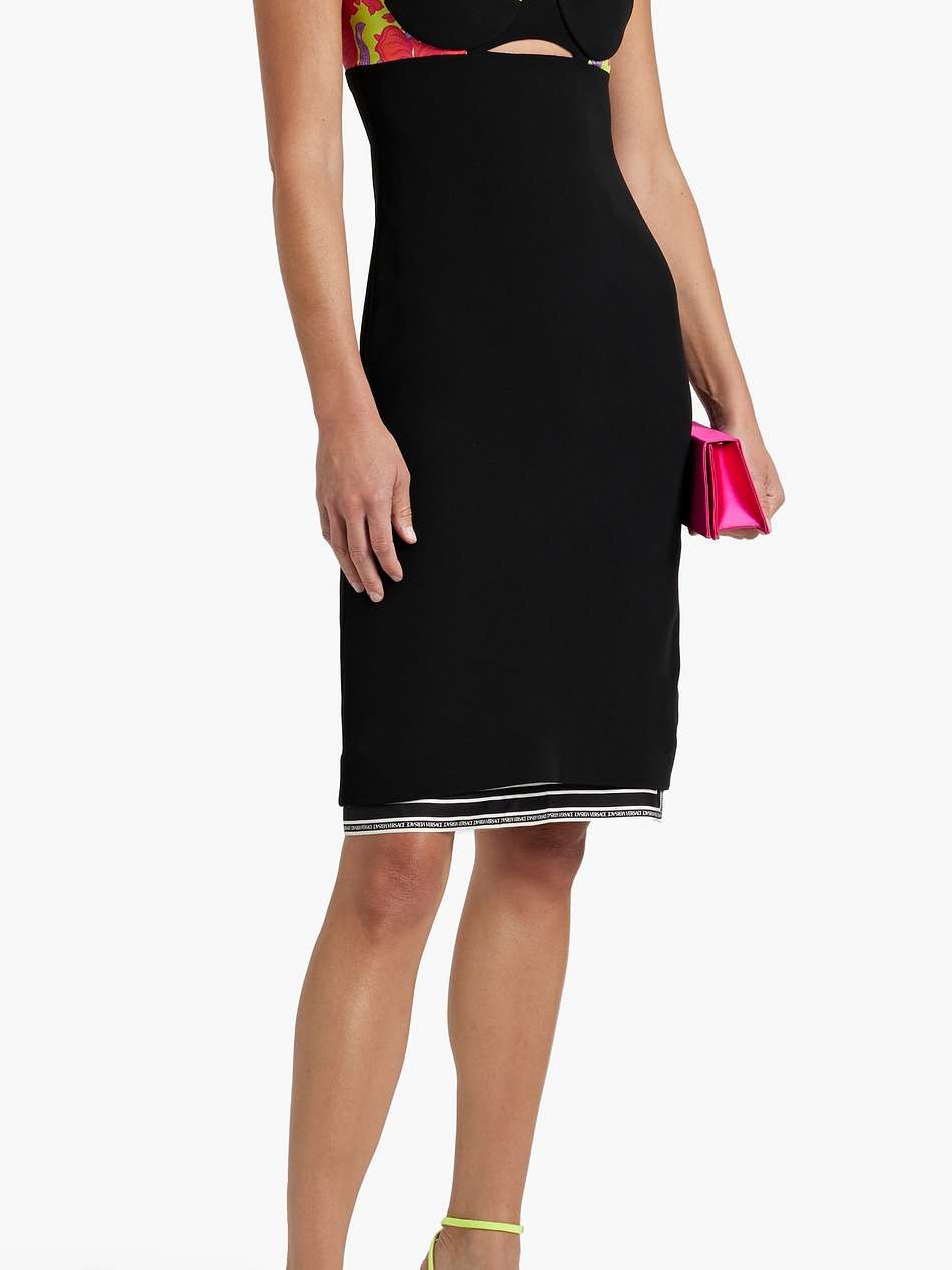 printed twill-paneled silk crepe de chine mini dress