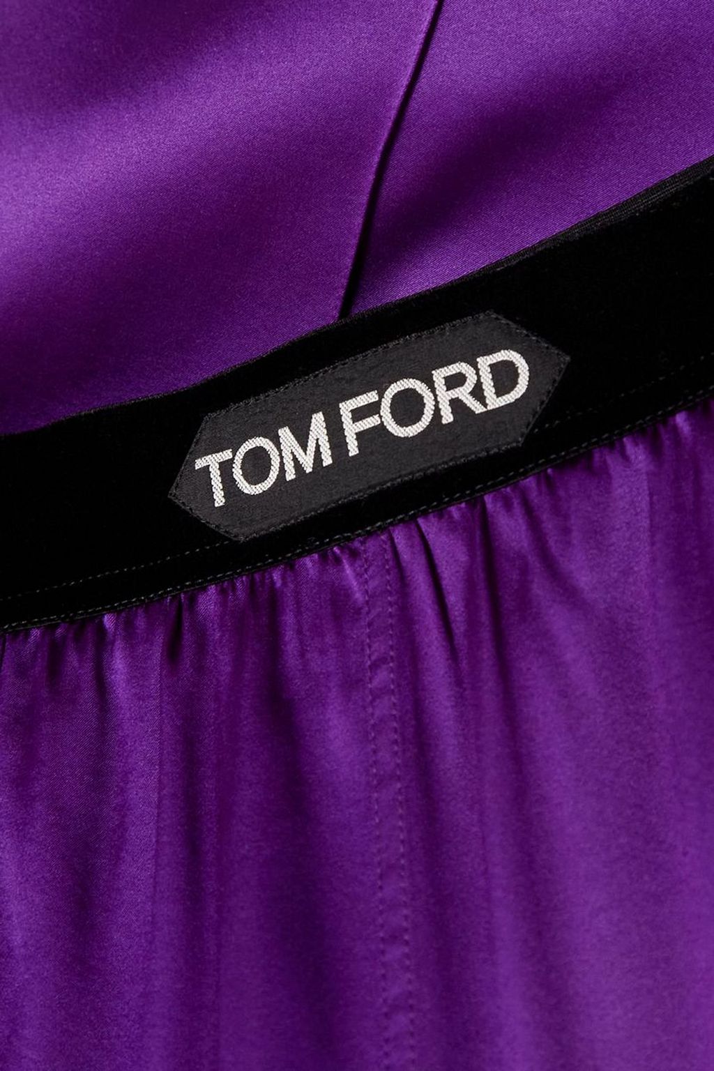 TOM FORD 벨벳 트리밍 스트레치 실크 새틴 와이드 레그 팬츠