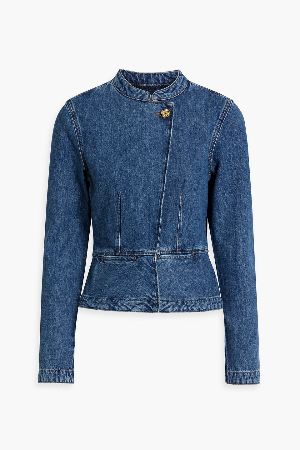 Shop Derek Lam 10 Crosby Adeline Denim Peplum Jacket In Mid Denim