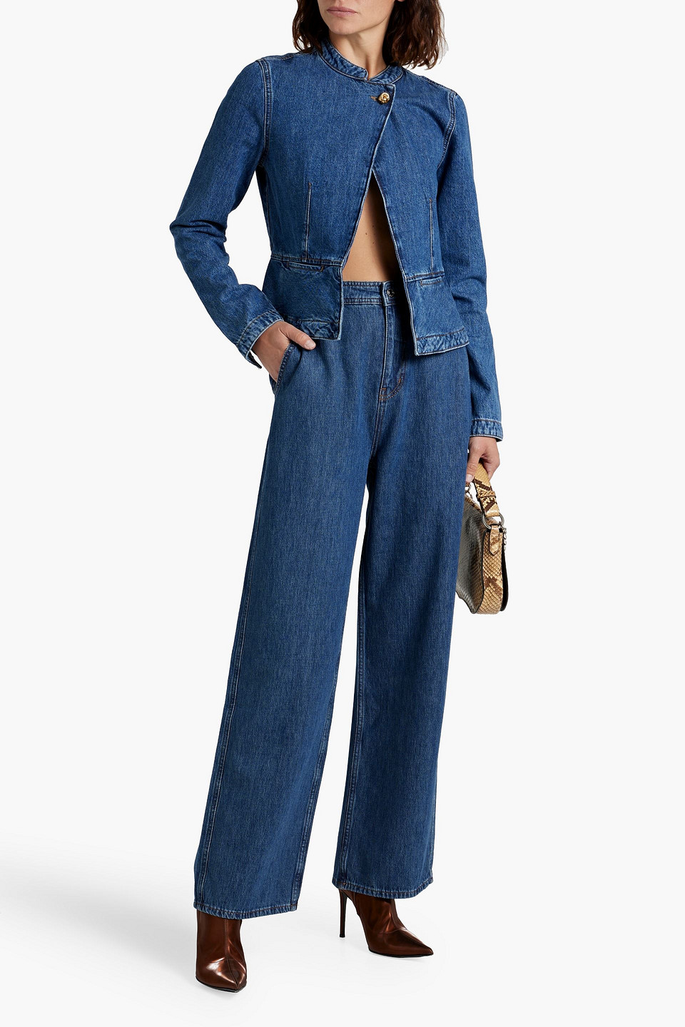 Derek Lam 10 Crosby Adeline Peplum Denim Jacket In Mid Denim