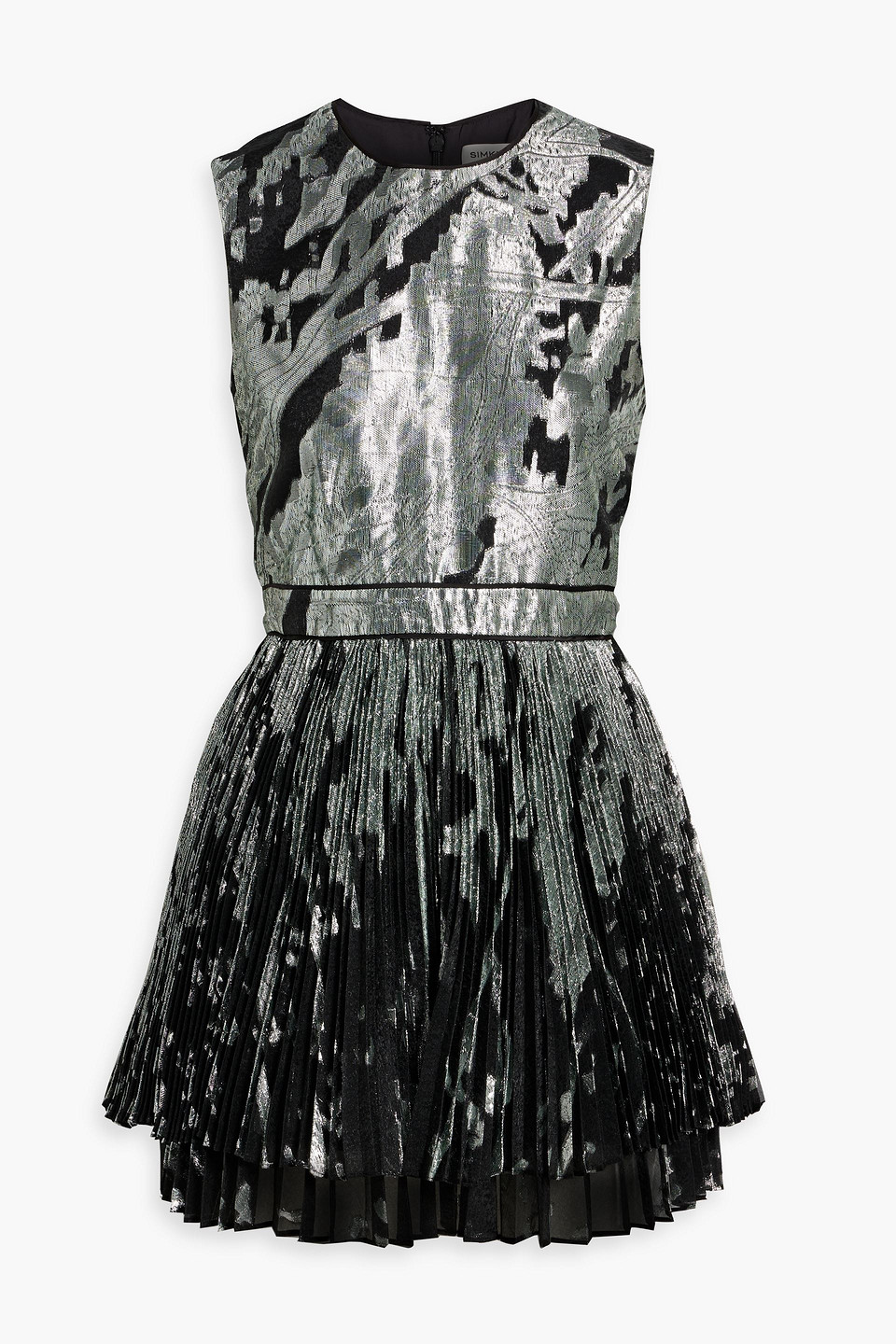 Shop Simkhai Selkie Pleated Metallic Fil Coupé Mini Dress In Black