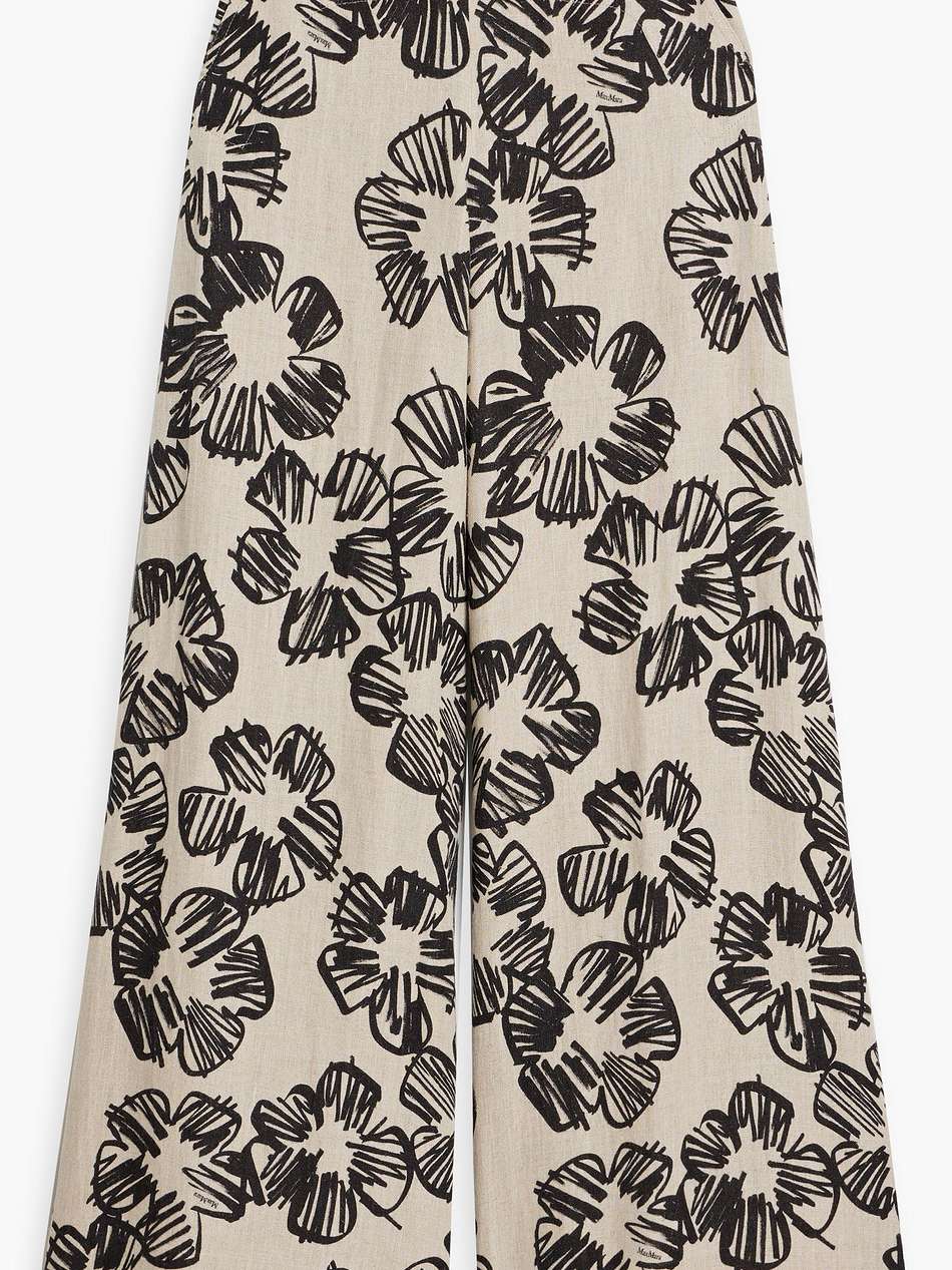 floral-print linen wide-leg pants