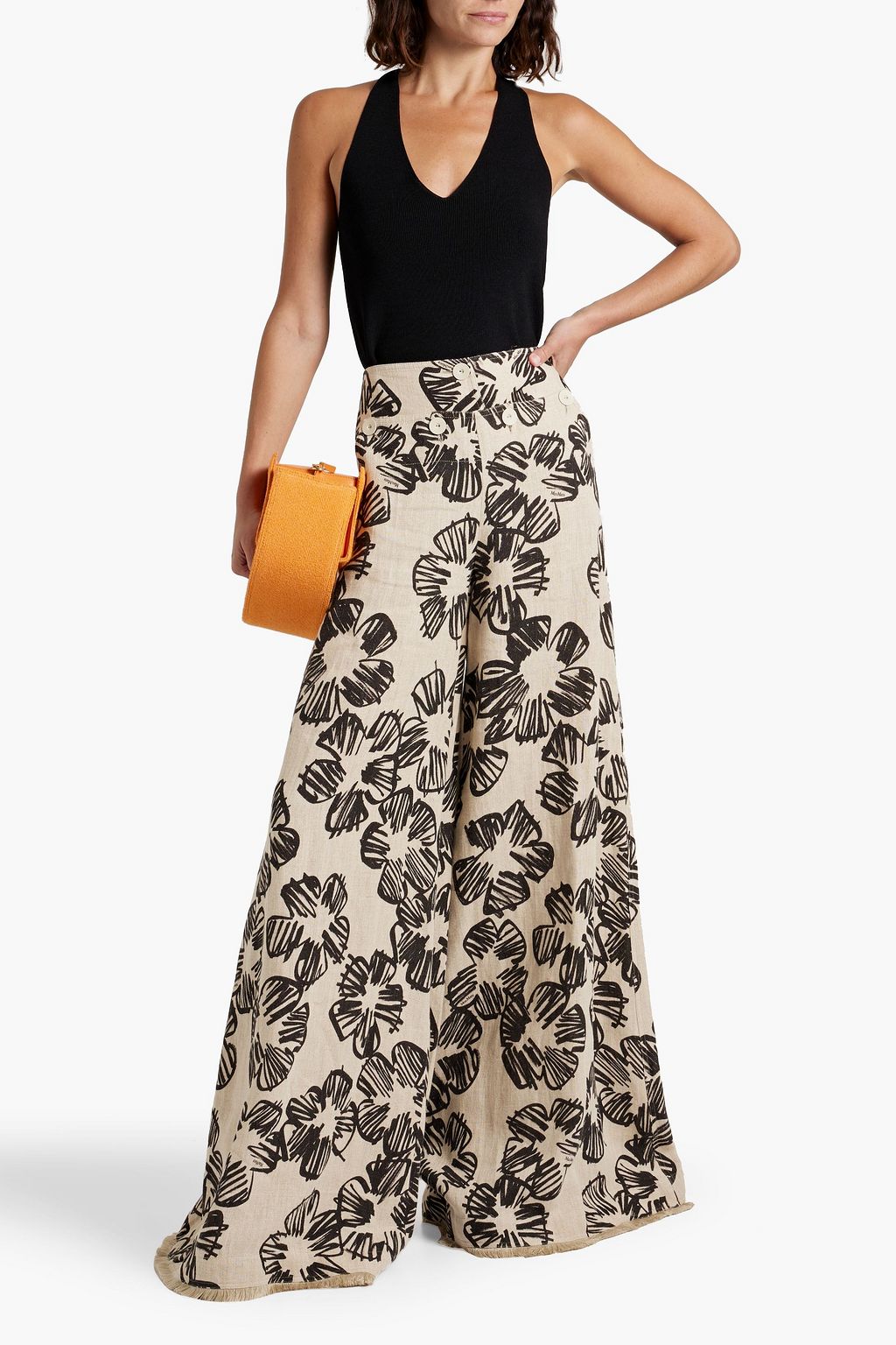 MAX MARA Floral-print linen wide-leg pants