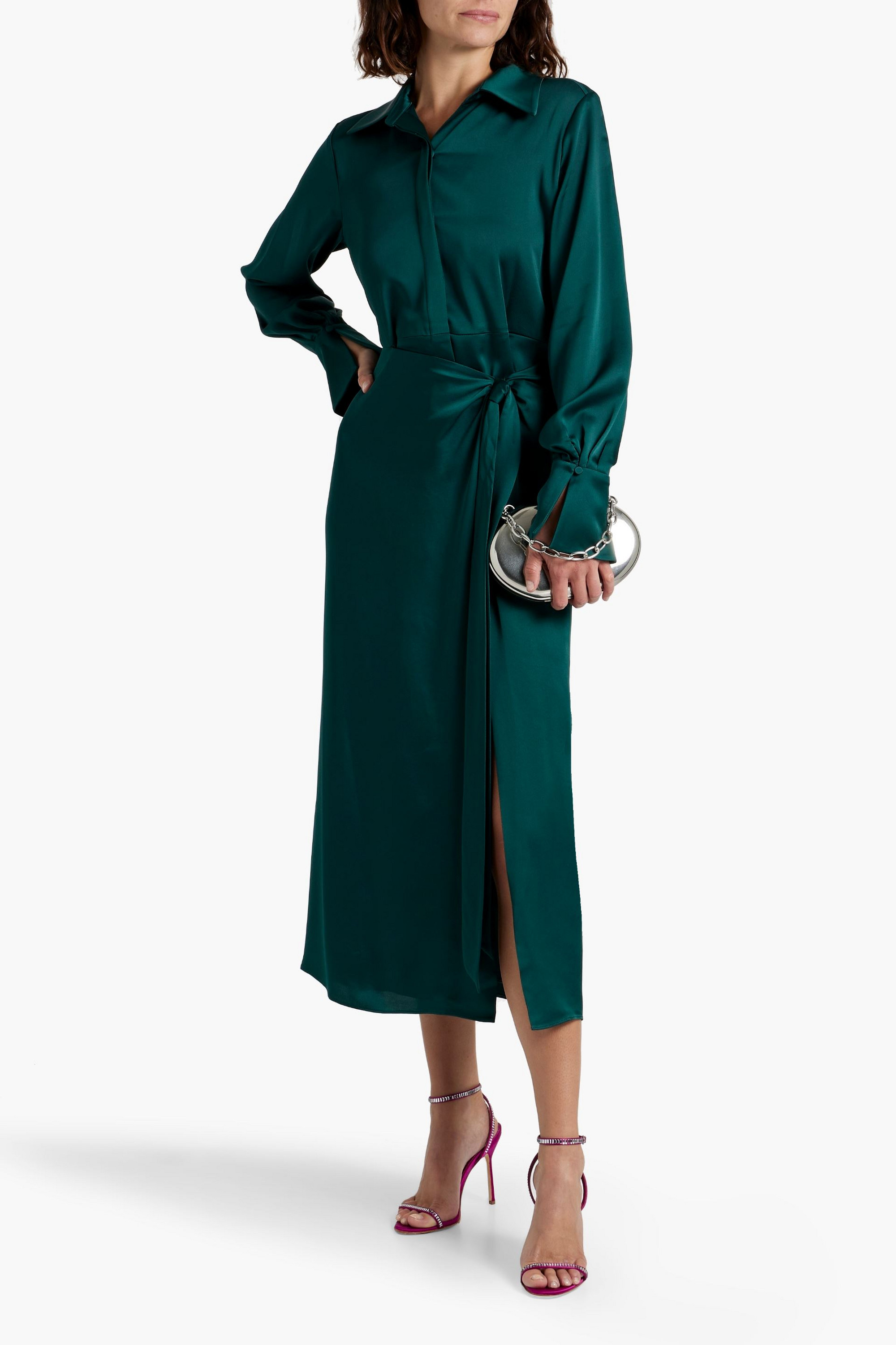 SIMKHAI Samba wrap-effect satin-crepe midi shirt dress