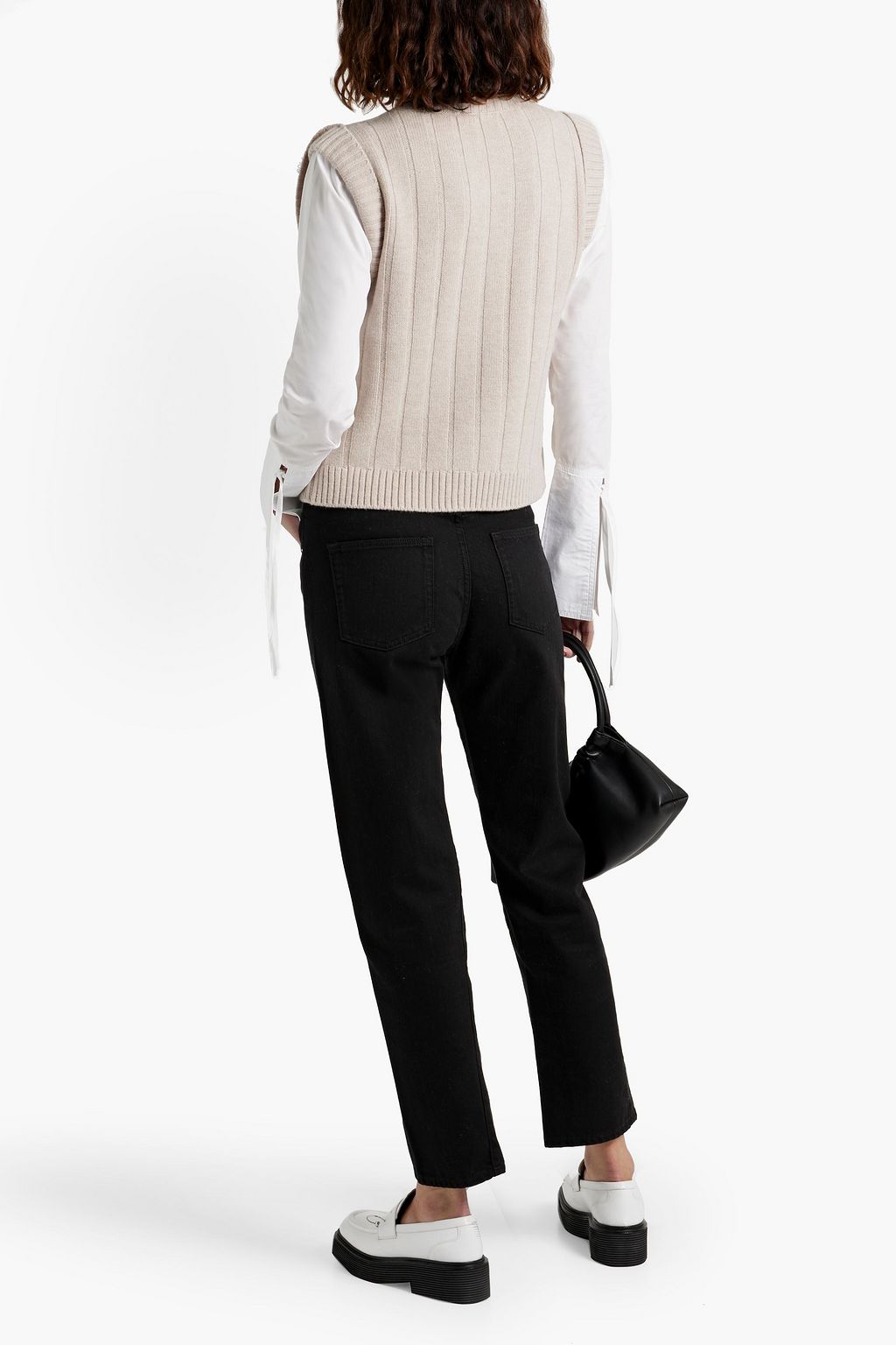 DEREK LAM 10 CROSBY كنزة رياضية Paola بياقة عالية من الصوف بتصميم مضلّع والبوبلين