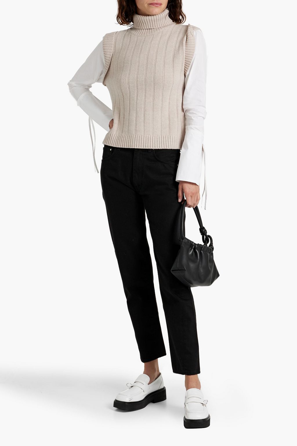 DEREK LAM 10 CROSBY كنزة رياضية Paola بياقة عالية من الصوف بتصميم مضلّع والبوبلين
