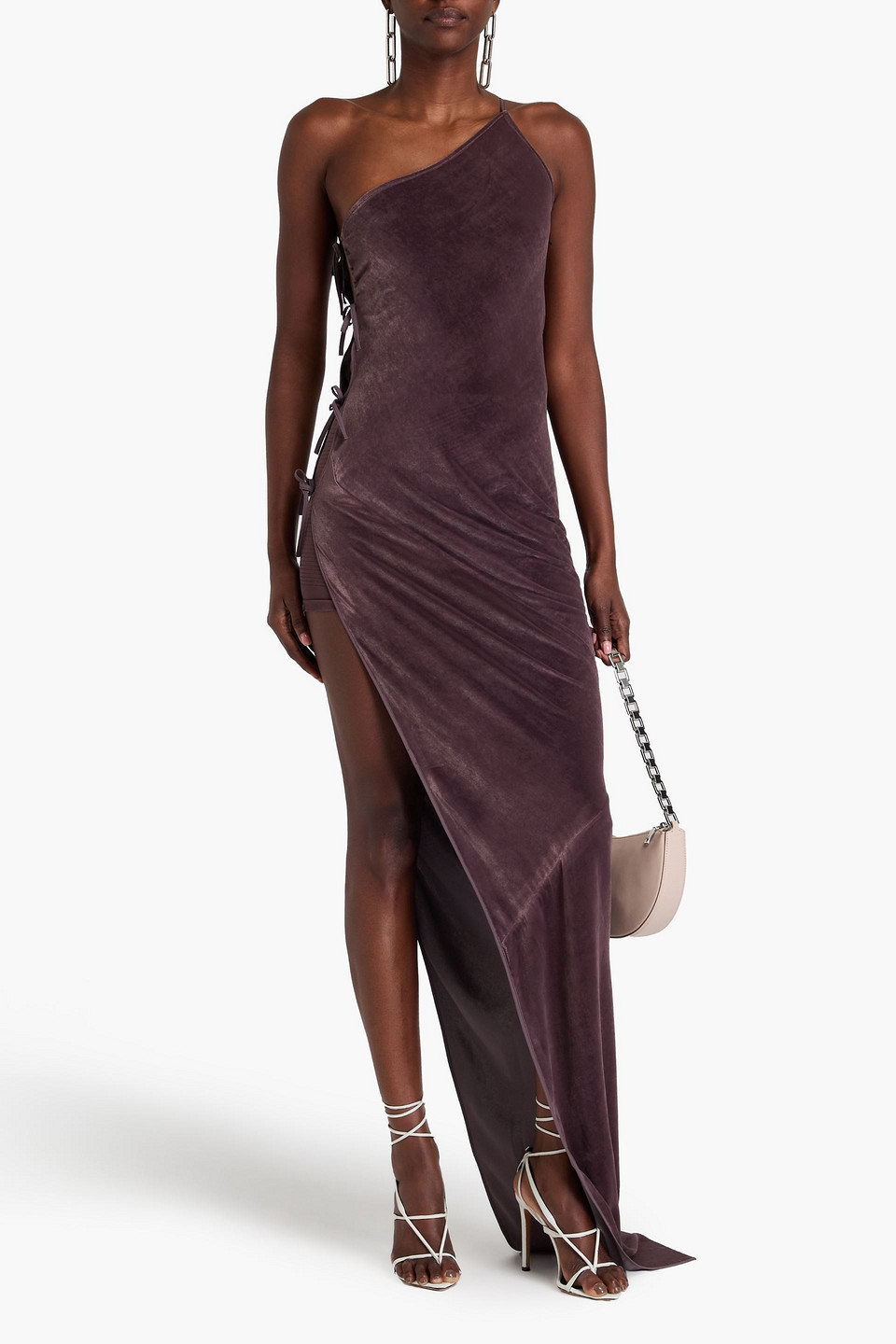  Rick Owens - Robe „taco“ Aus Samt Mit Asymmetrischer Schulterpartie Und Verzierung Und Bindedetail - Lila - It 46 