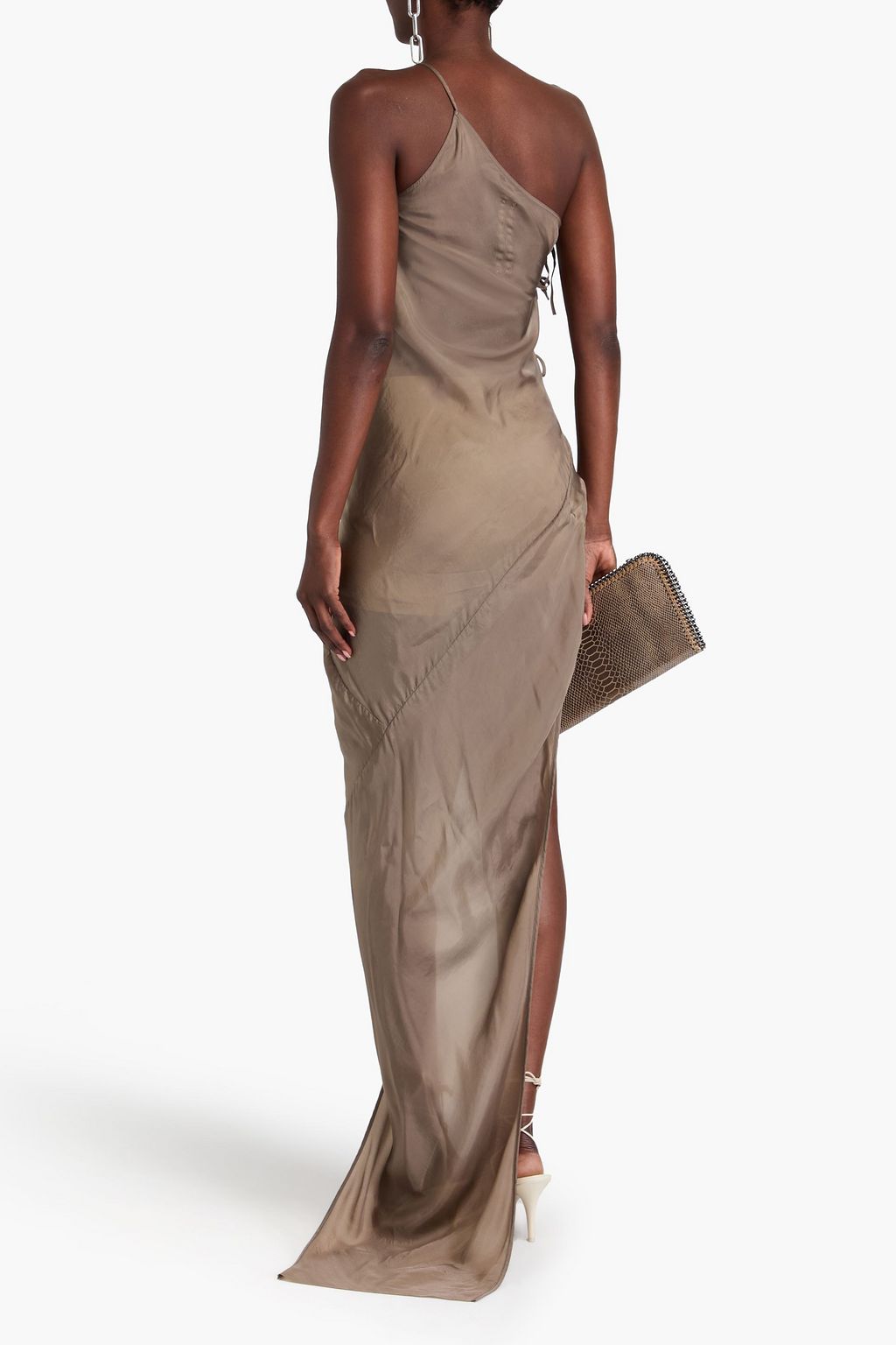 RICK OWENS Taco one-shoulder bow-detailed cupro-satin maxi dress