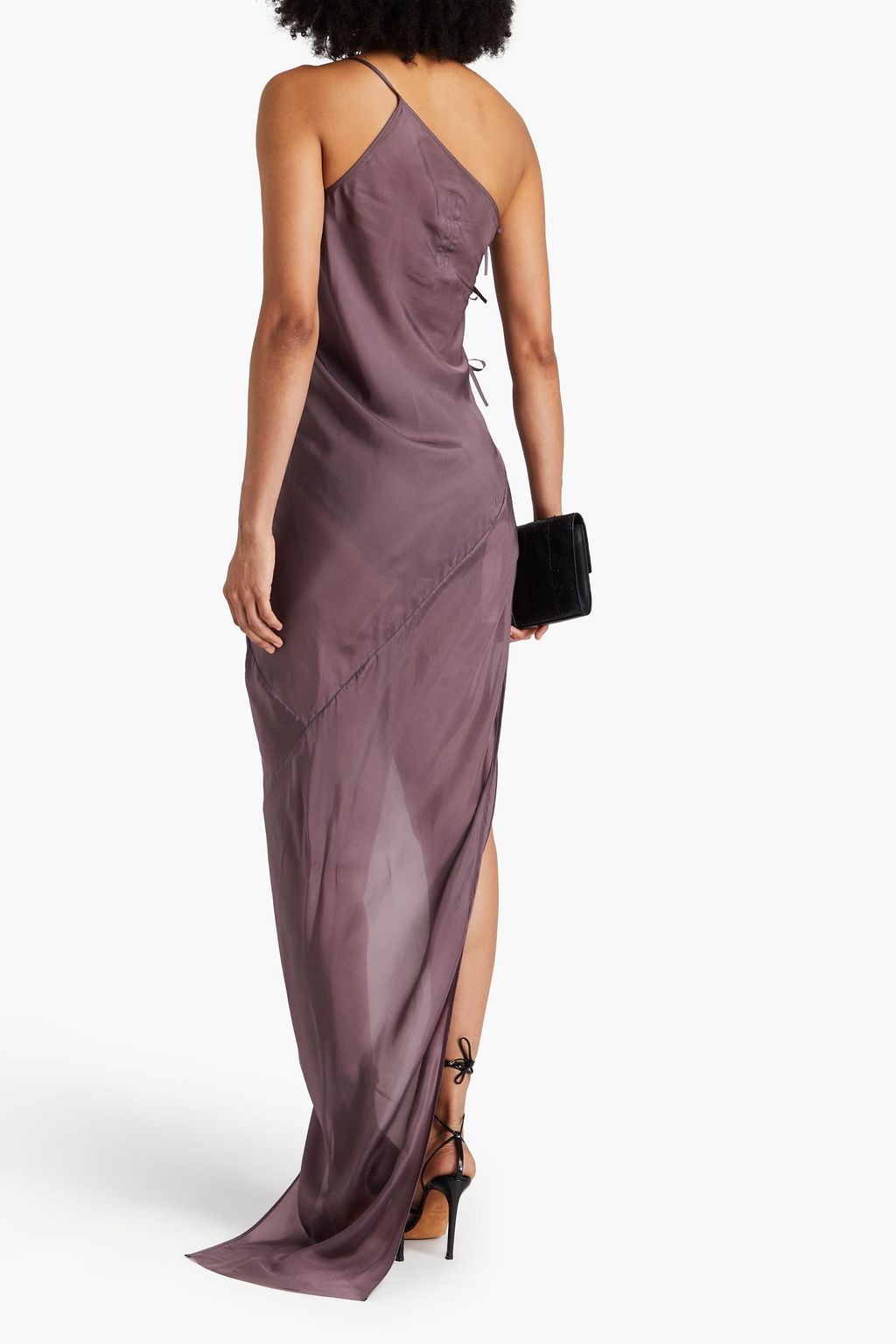 RICK OWENS Taco one-shoulder bow-detailed cupro-satin maxi dress