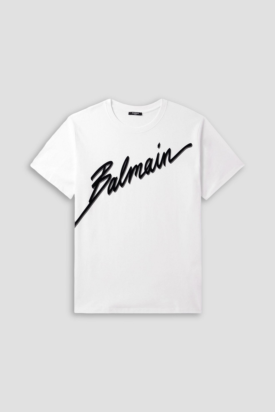 balmain - logo-flocked cotton-jersey t-shirt - white - s