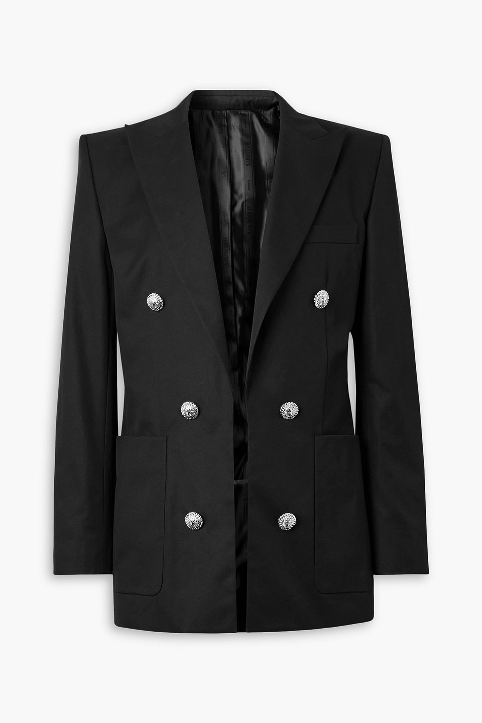 balmain - double-breasted cotton-twill blazer - black - it 46
