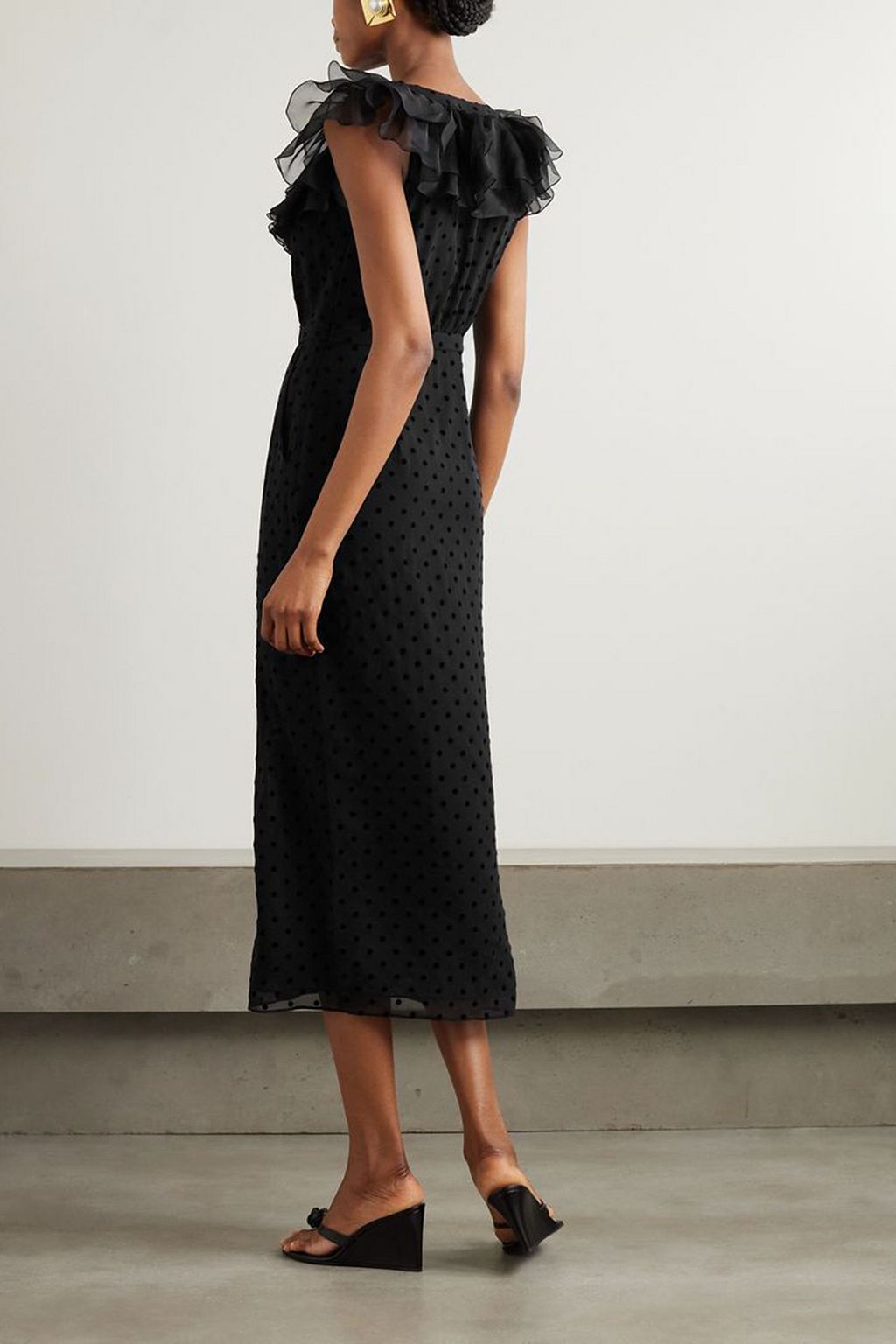ALESSANDRA RICH Ruffled polka-dot flocked silk-georgette midi dress
