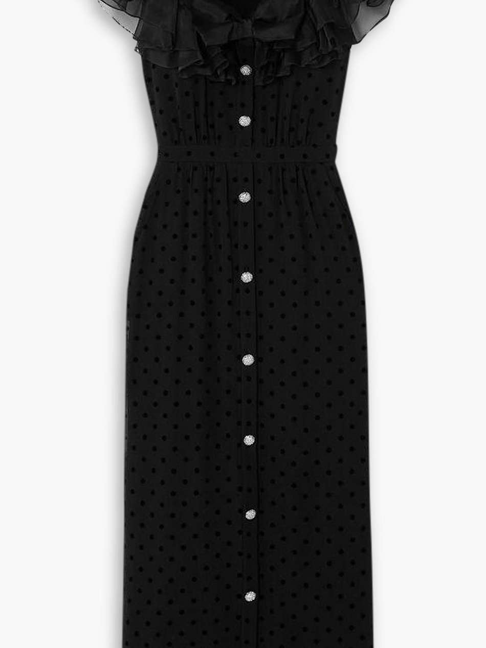ruffled polka-dot flocked silk-georgette midi dress