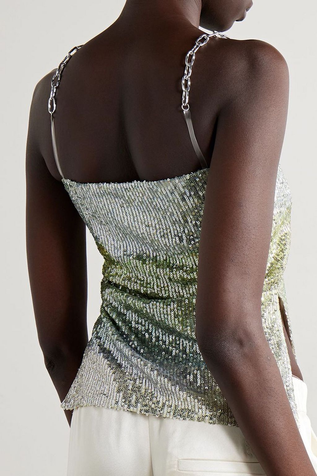 IN THE MOOD FOR LOVE Elody chain-embellished sequined tulle top