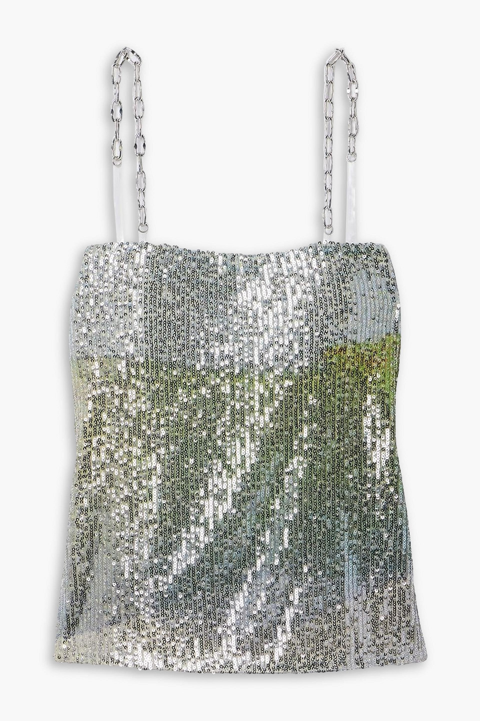 In The Mood For Love Elody Chain-embellished Sequined Tulle Top In Silver
