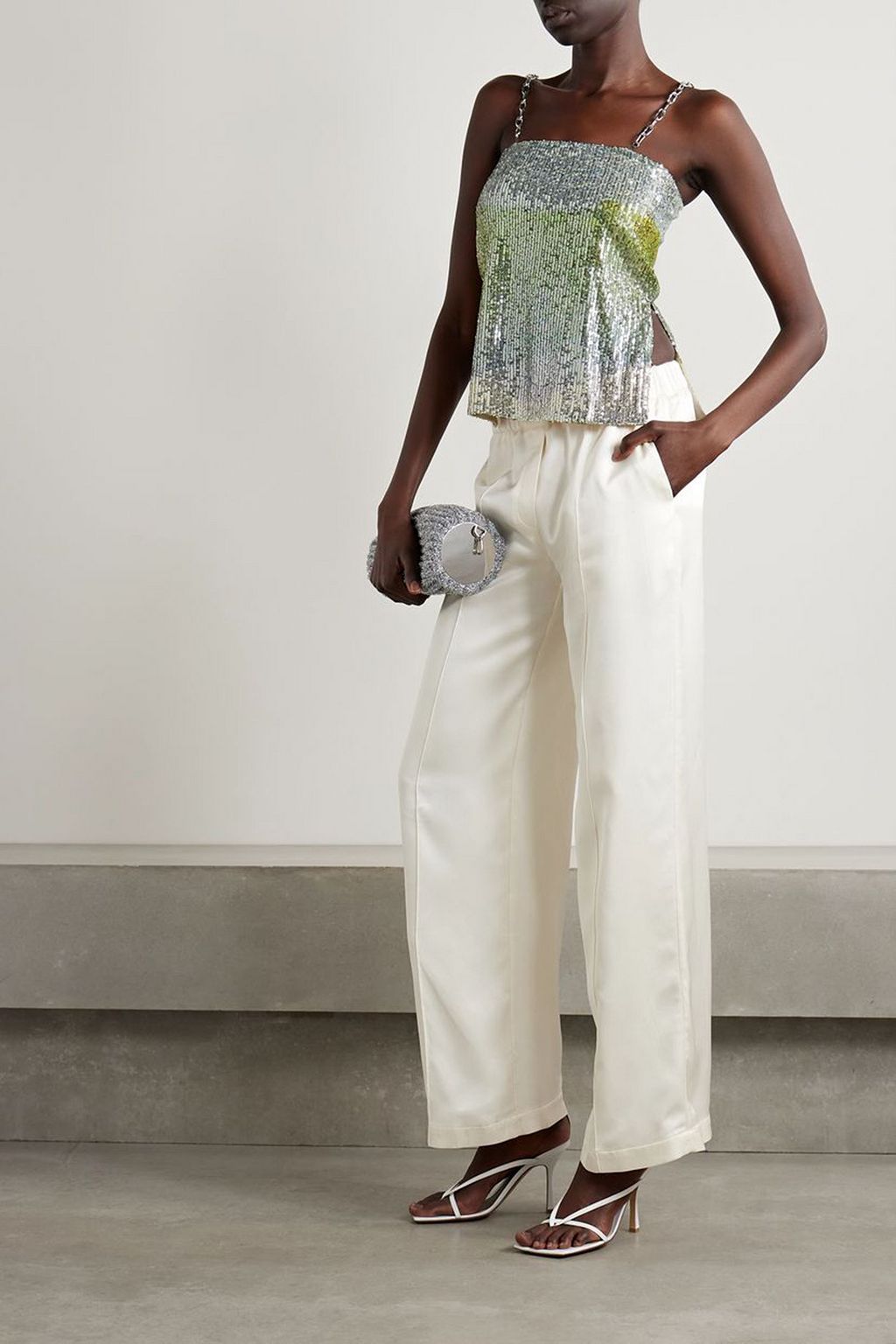 IN THE MOOD FOR LOVE Elody chain-embellished sequined tulle top