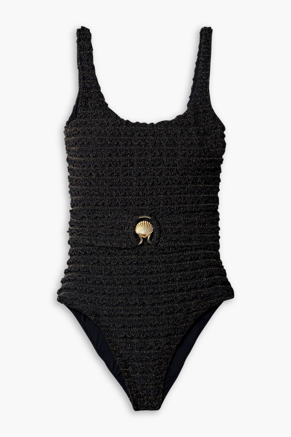 Patbo Belted Metallic Ribbed-knit Swimsuit In Black