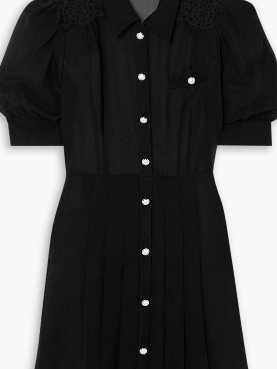 broderie anglaise-trimmed pleated silk-georgette mini dress