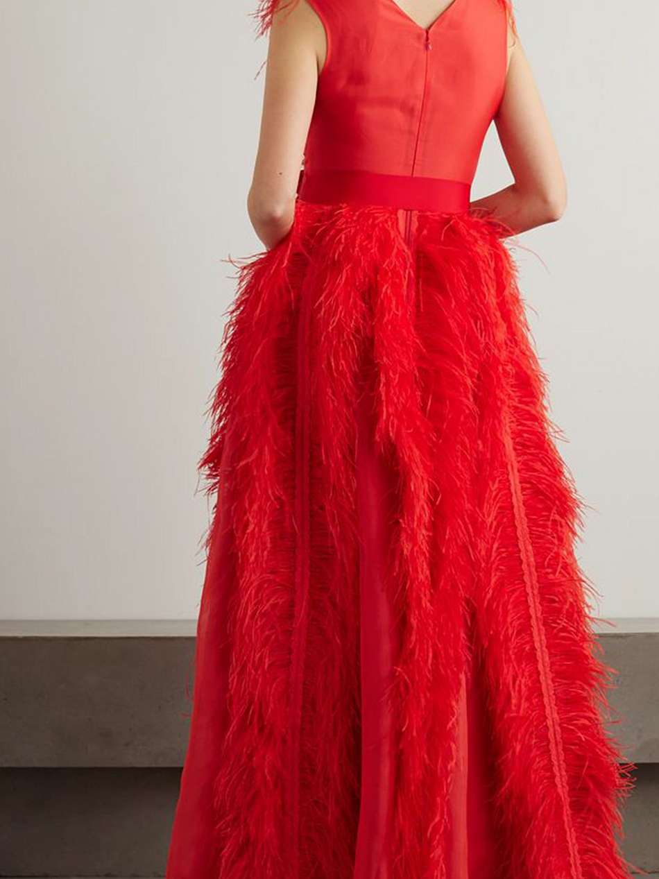 violette feather and grosgrain-trimmed silk-organza gown