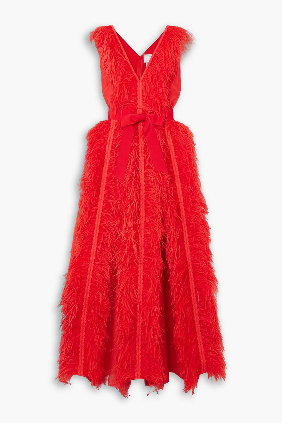 Huishan Zhang Violette Feather And Grosgrain-trimmed Silk-organza Gown In Red