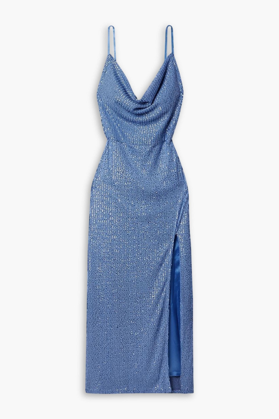 In The Mood For Love Yuna Draped Sequined Tulle Gown In Light Blue