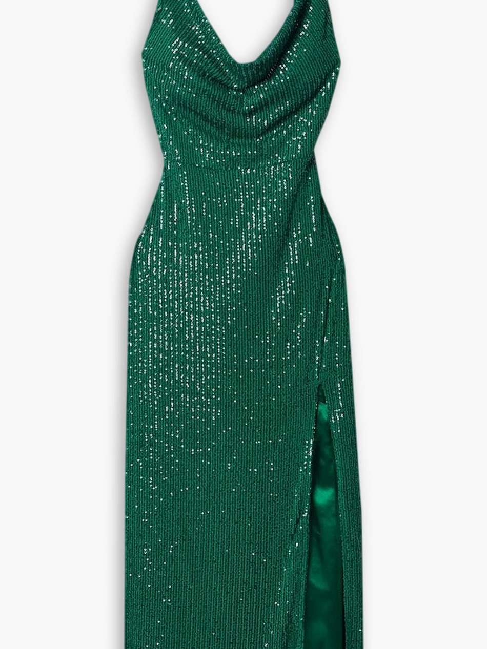 yuna draped sequined tulle gown