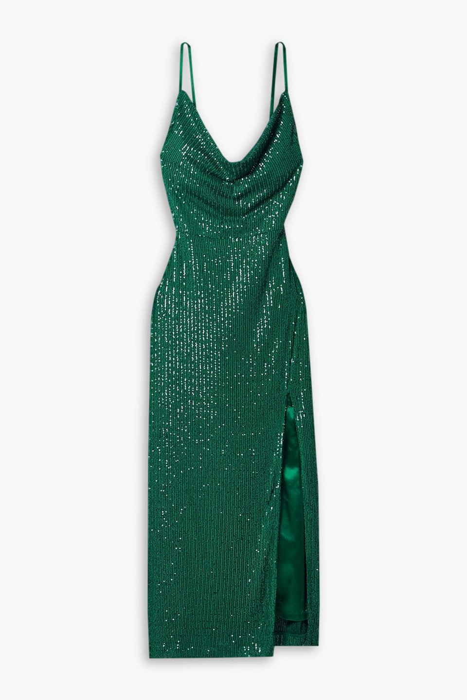 In The Mood For Love Yuna Draped Sequined Tulle Gown In Emerald