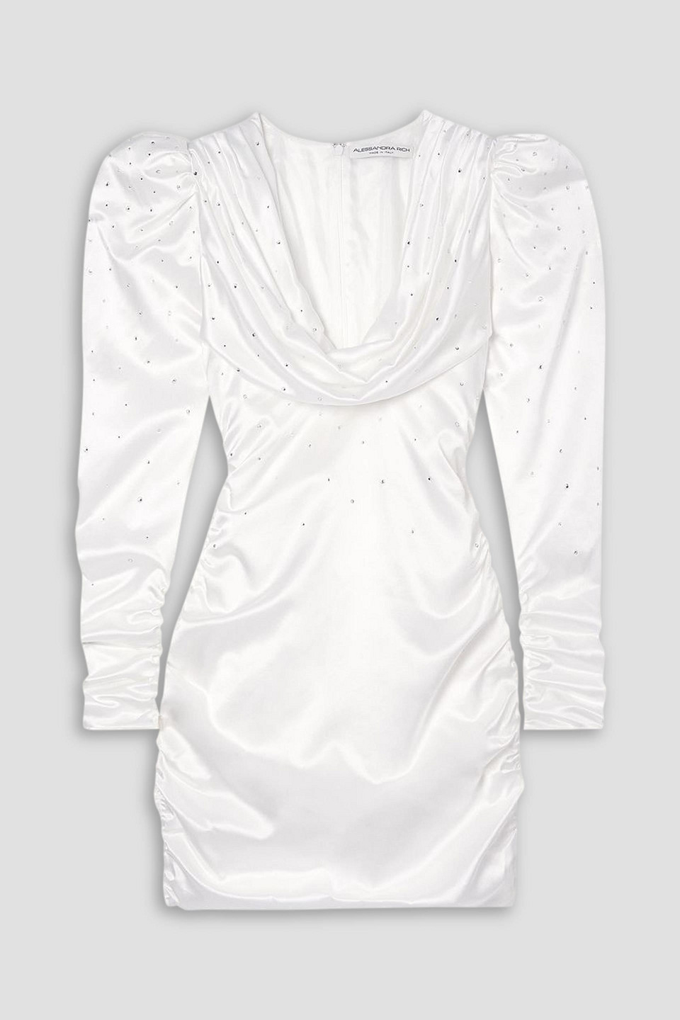 Alessandra Rich Draped Crystal-embellished Duchesse Silk-satin Mini Dress In White
