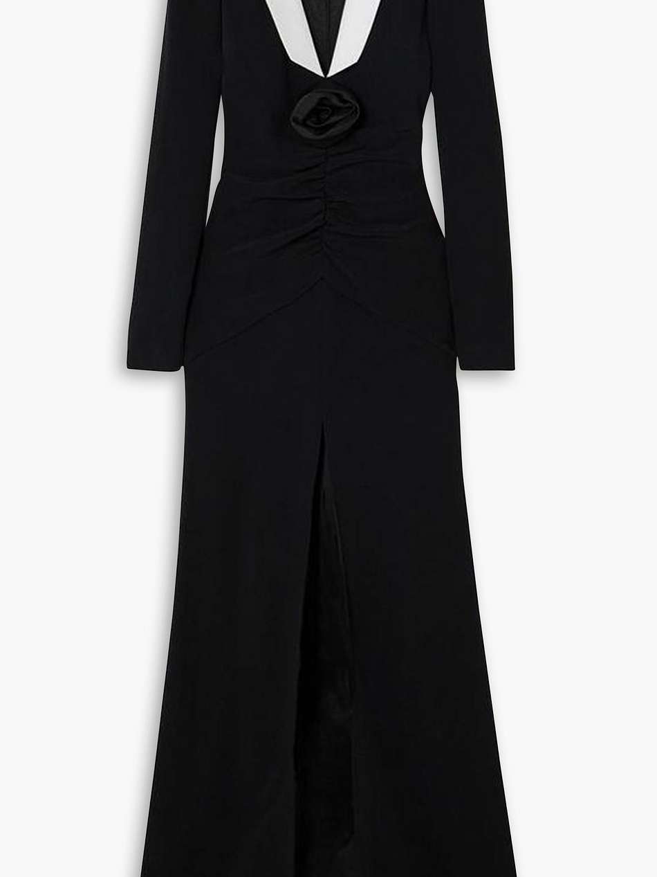 floral-appliquéd silk mikado-trimmed cady maxi dress