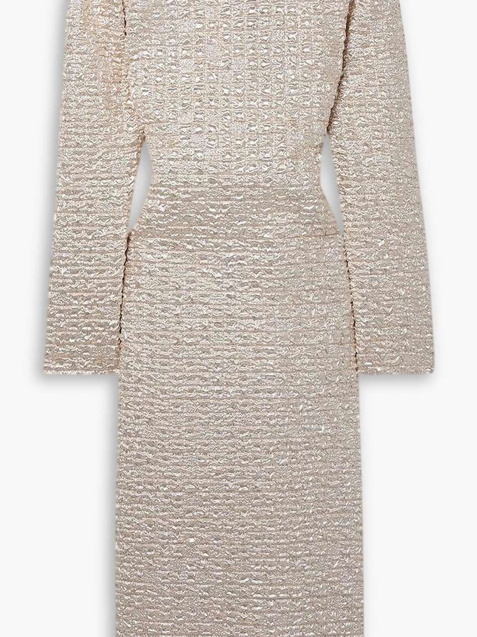 metallic popcorn midi dress
