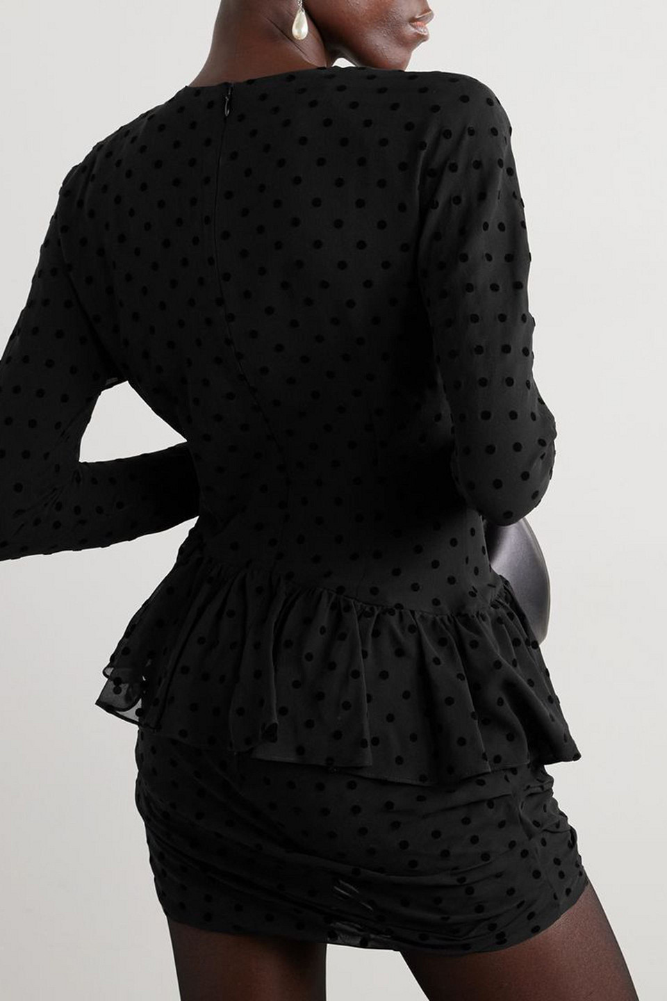 Alessandra Rich Polka-dot Flocked Silk-georgette Mini Dress In Black