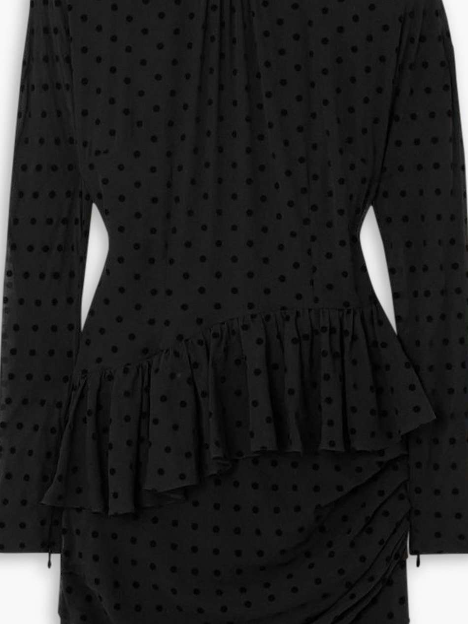 polka-dot flocked silk-georgette mini dress