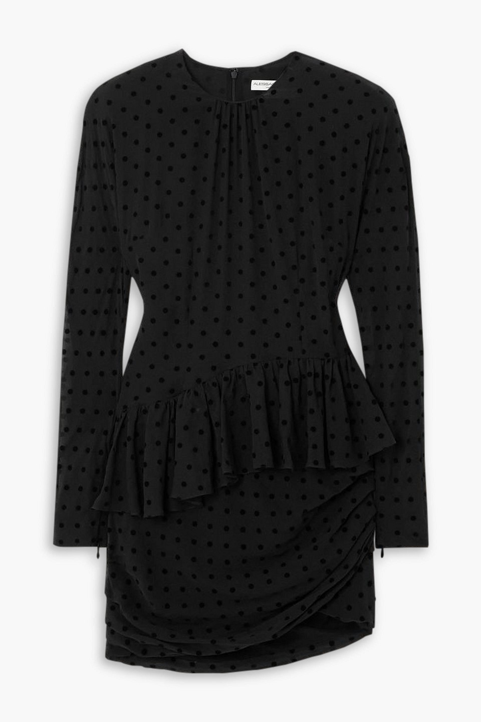 Alessandra Rich Polka-dot Flocked Silk-georgette Mini Dress In Black