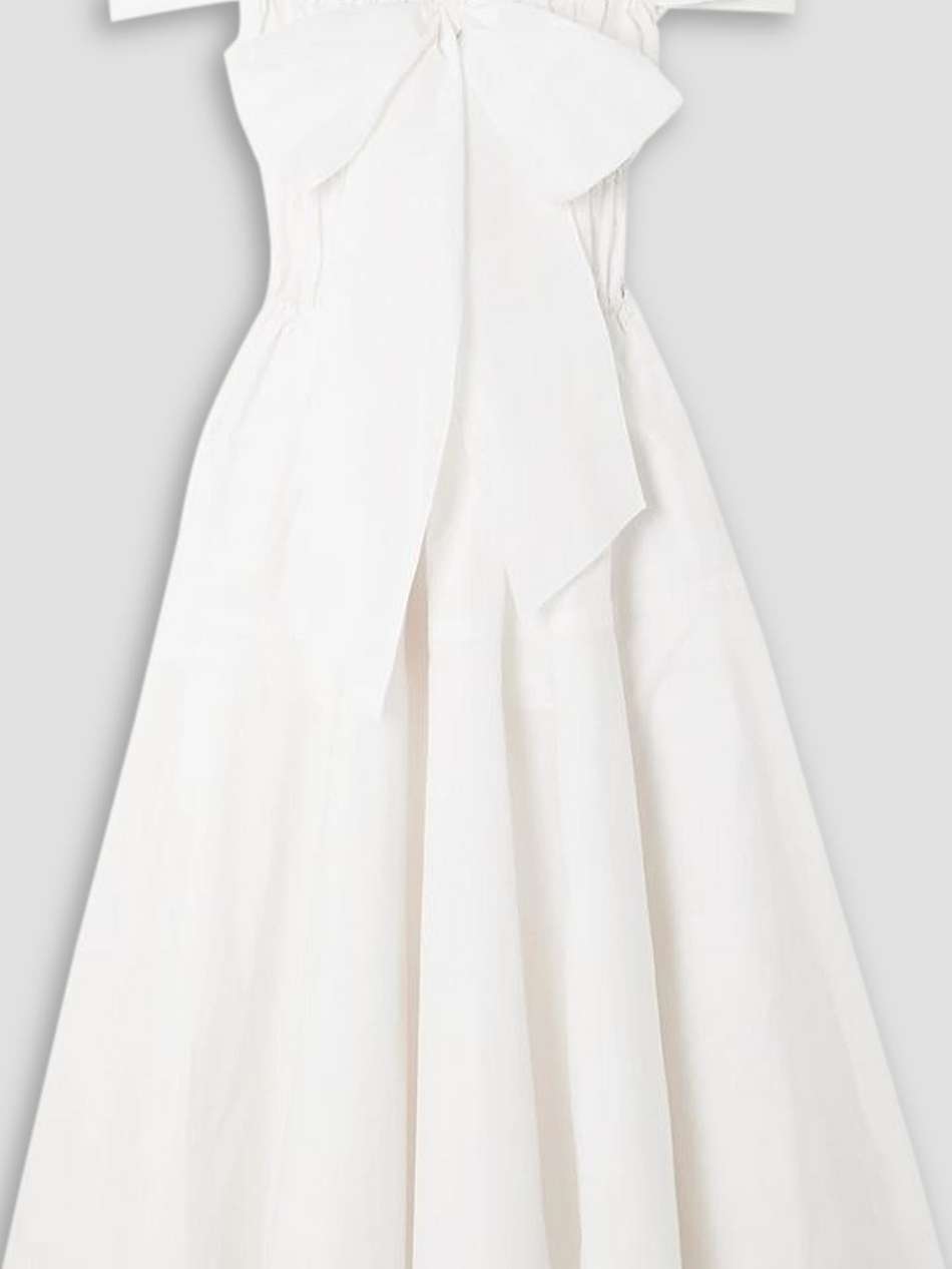 cold-shoulder bow-detailed shirred poplin midi dress