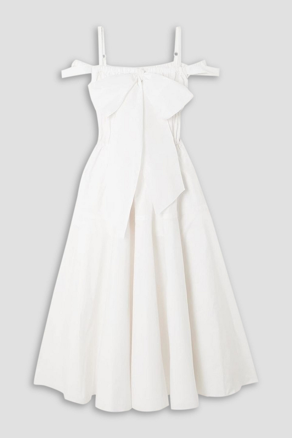 Patou Cold-shoulder Bow-detailed Shirred Poplin Maxi Dress In White