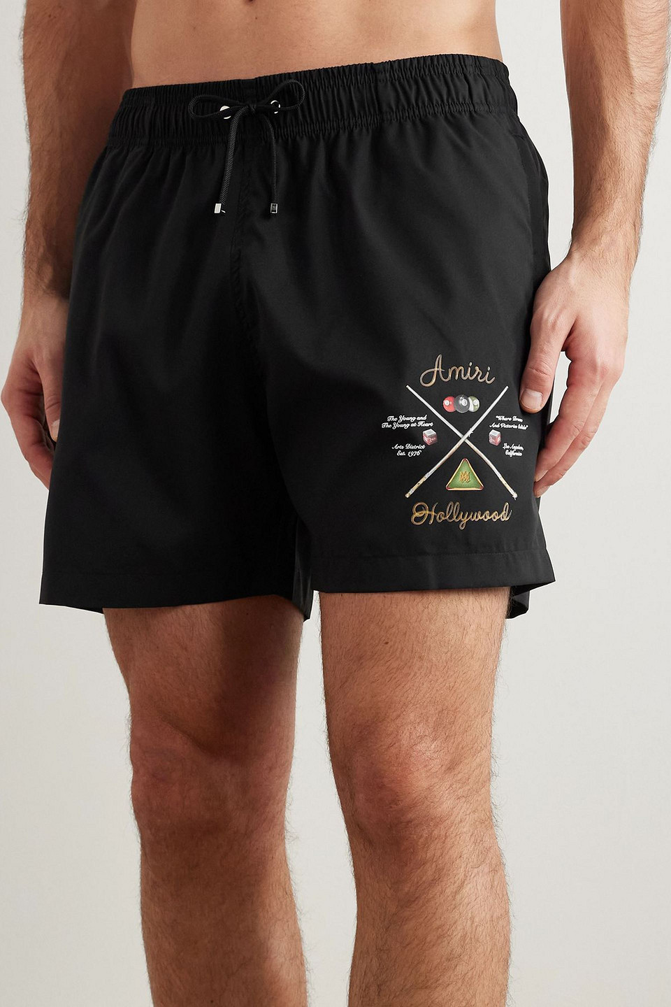  Amiri - Pool Cue Gerade Geschnittene Mittellange Badeshorts Mit Logoprint - Schwarz - Xs 