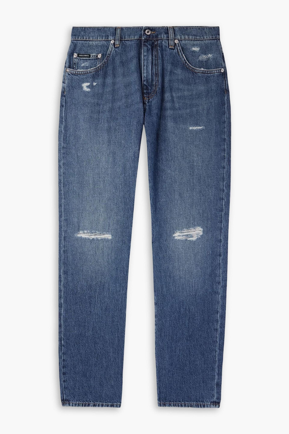 dolce&gabbana - straight-leg distressed logo-appliquéd jeans - blue - it 48