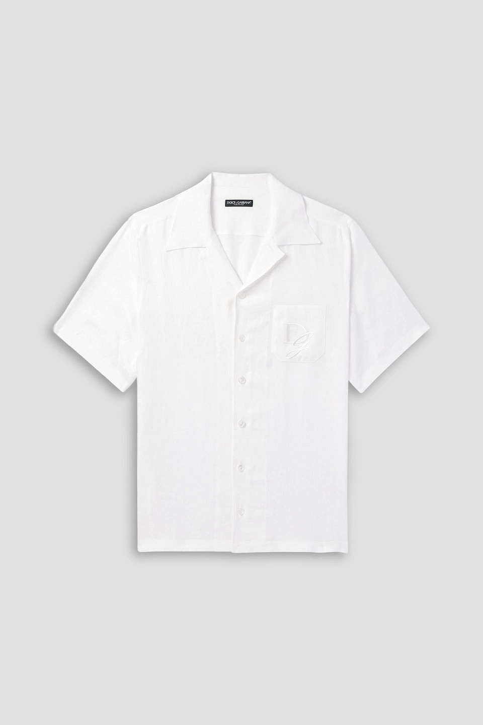 dolce&gabbana - camp-collar logo-embroidered linen shirt - white - eu 38