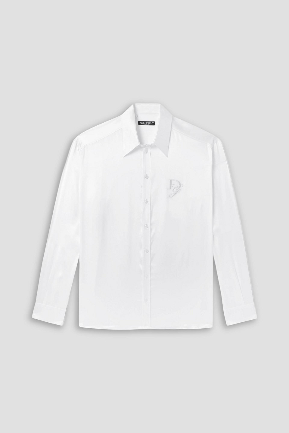 dolce&gabbana - oversized logo-embroidered silk-satin shirt - white - eu 39