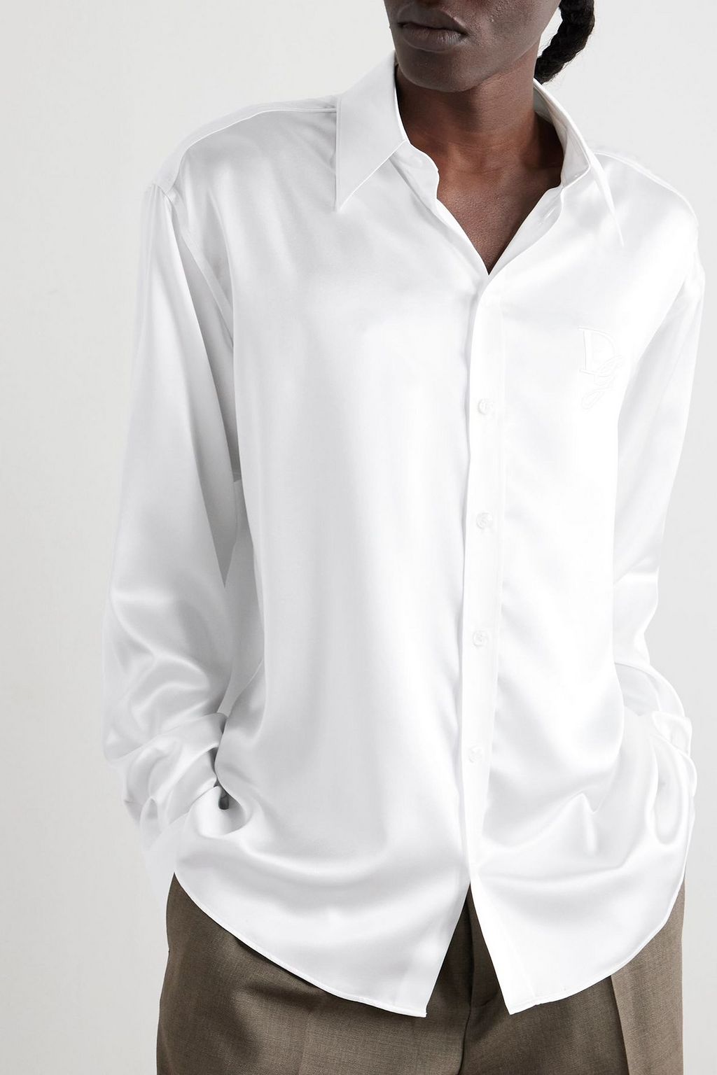 DOLCE&GABBANA Oversized logo-embroidered silk-satin shirt | THE OUTNET