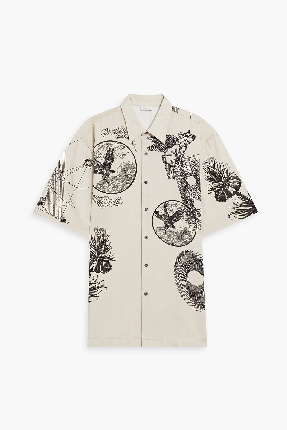 Dries Van Noten Cassidye Printed Cotton Poplin Shirt In Ecru