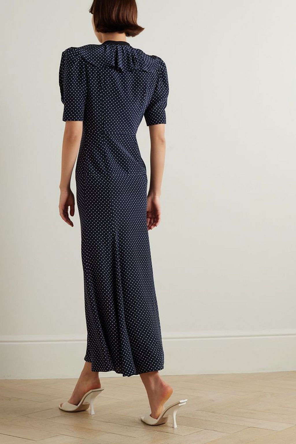 ALESSANDRA RICH Bow-detailed polka-dot silk crepe de chine midi dress