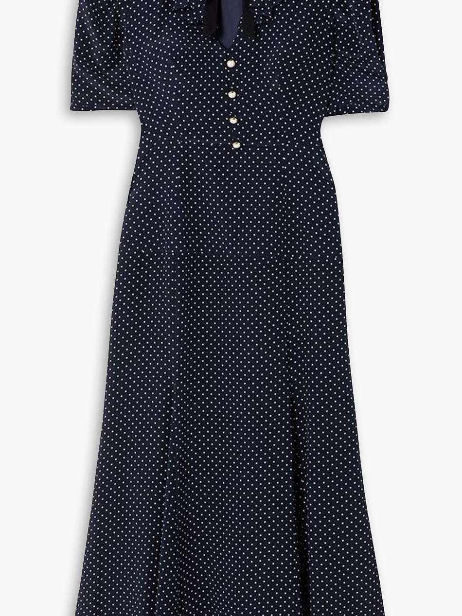 bow-detailed polka-dot silk crepe de chine midi dress