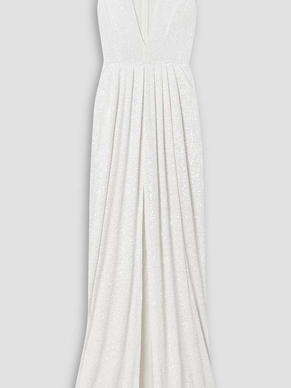 petra pleated sequined tulle gown