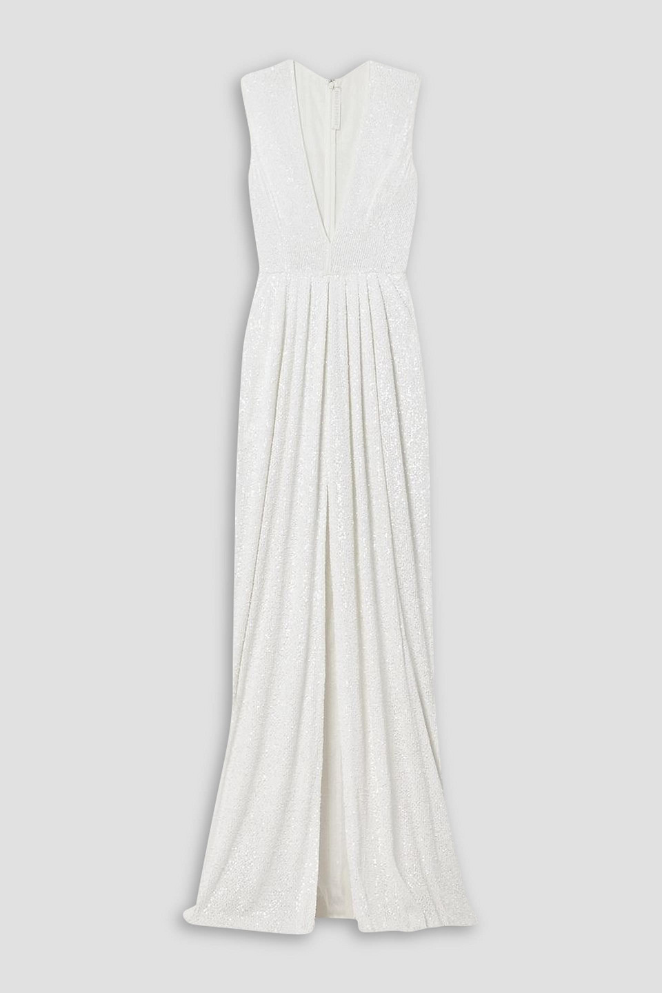 Naeem Khan Petra Pleated Sequined Tulle Gown In Ivory