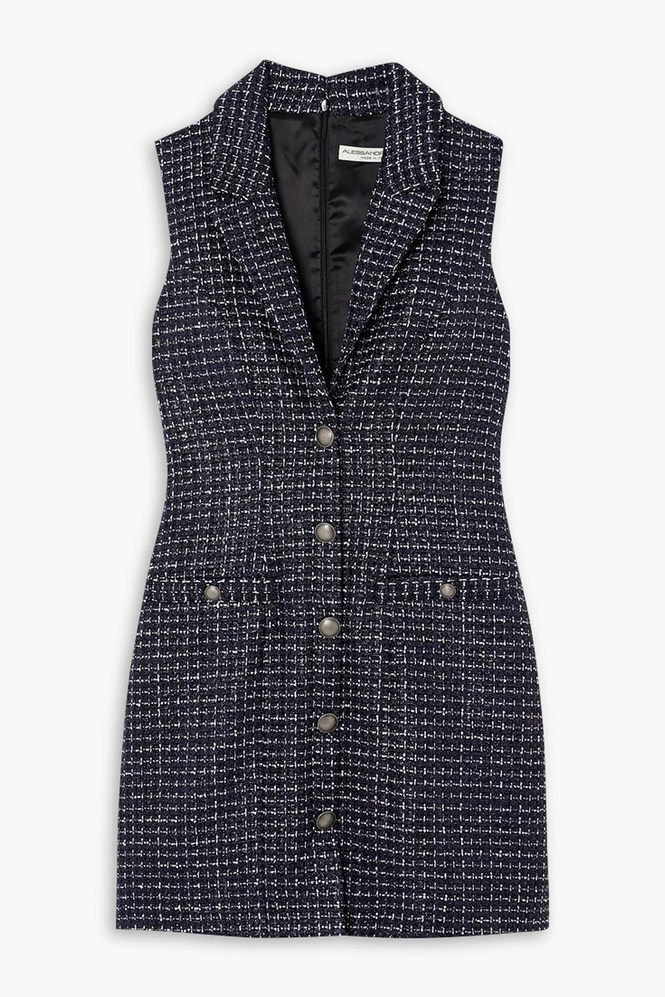 Alessandra Rich Sequined Checked Metallic Bouclé-tweed Mini Dress In Navy
